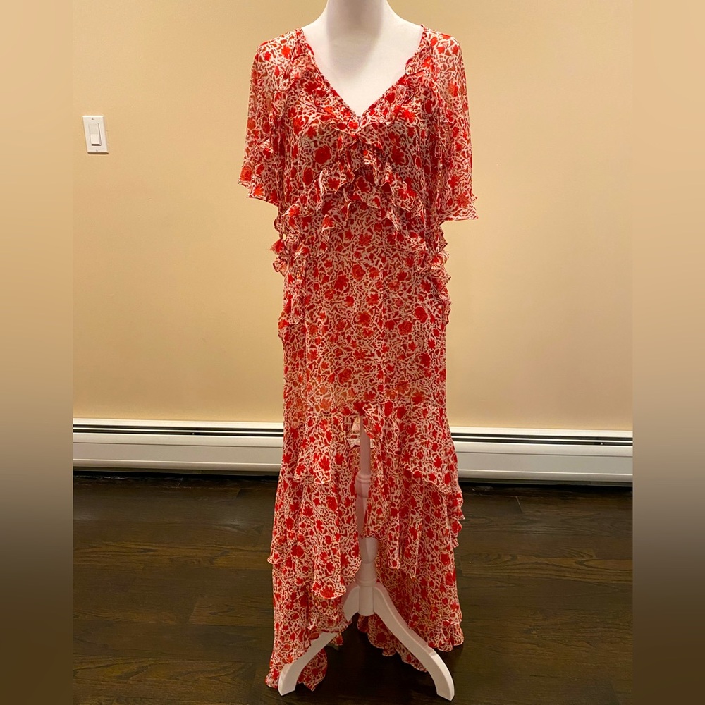 Misa red floral chiffon high-low dress